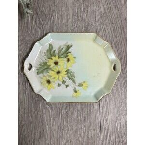 Small Vintage Porcelain Plate Jewelry Dish Trinket Tray Yellow Flowers